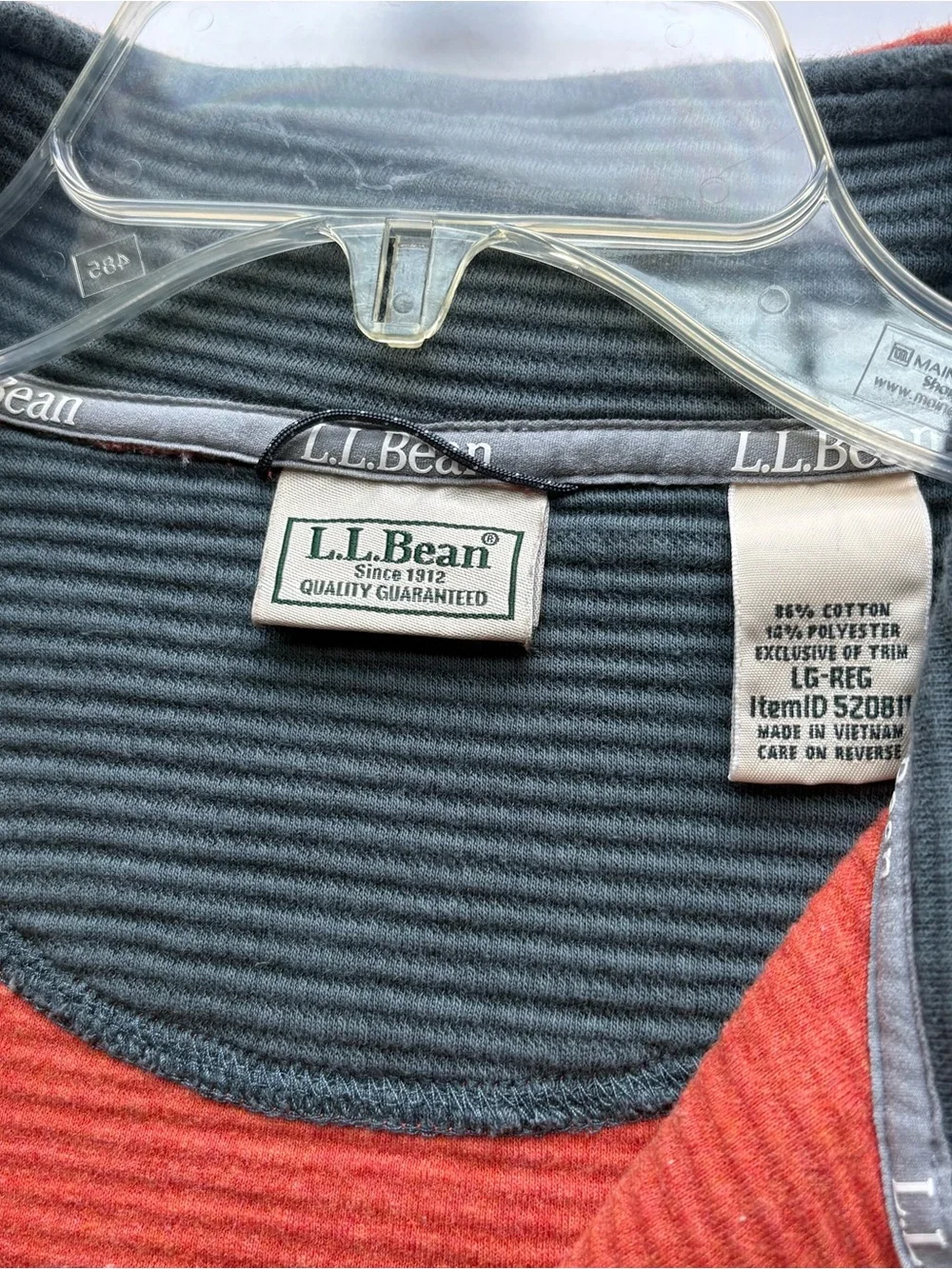 L.L.Bean Lakewashed Double-Knit Quarter-Zip Long Sleeve Men's L Regular Orange